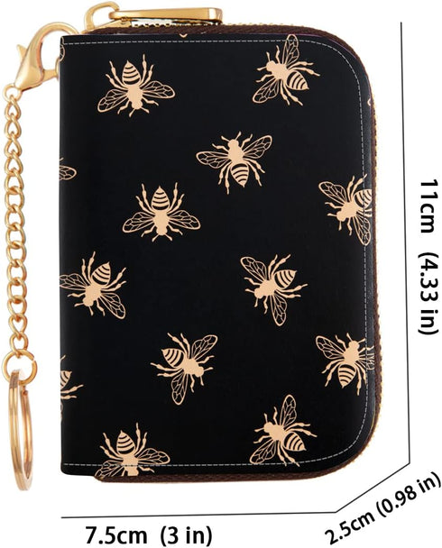 Credit Card Wallet, Zipper Leather Card Cases Holder for Men Women, RFID Blocking, Keychain Wallet (Small Bee)...