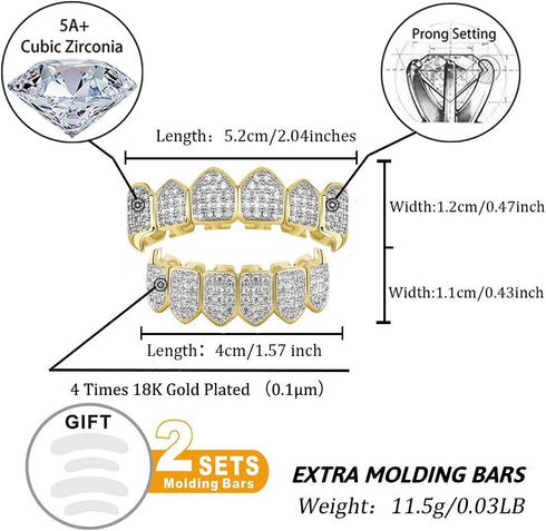 TOPGRILLZ Grillz Vampire Teeth - Silver Grills for Your Teeth Diamond Grillz for Women Men 18K Gold Plated Iced out Hip Hop Rapper Costume Cosplay...