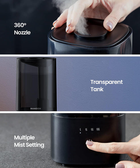 Humidifiers for Bedroom, Cool Mist Humidifier for Home Plant and Baby Nursery, Quiet Ultrasonic Humidifier with 360° Nozzle, Auto Shut-Off, Filter...