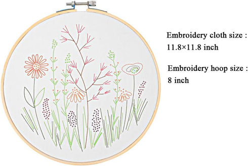 HaiMay 3 Sets Embroidery Starter Kit with Pattern and Instructions, Cross Stitch Kit Include 3 Embroidery Clothes with Floral Pattern, 3 Bamboo Em...