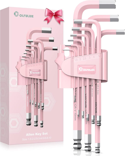 COLFULINE 9 PCS PINK Allen Key Set, Long Ball End Hex Key Set, Cr-V Allen Wrench Set for Women, Size 1.5-10mm with Colour-Coding for Best Gifts an...