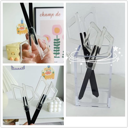 Multipurpose Office Scissors Clear Acrylic Handle with Non-adhesive Plating Matte Black Tape Paper Knife Edge Cutting Scissors Stationery Desk Acc...