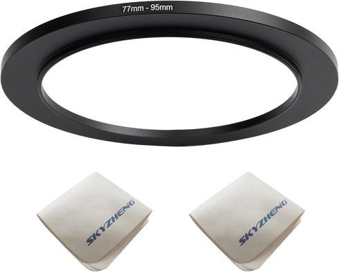 77mm Lens to 95mm Camera Lens Adapter 77mm to 95mm Step Up Ring Adapter Ring for All Brands of UV ND CPL, with Premium Lens Wiping Cloth 2 Pack (7...