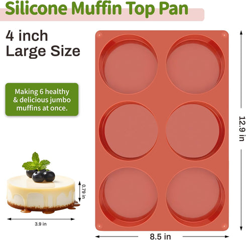 JOERSH 2-PK Silicone Egg Molds 4 Inch Jumbo Muffin Top Baking Pans, Non-Stick Large Disc Round Silicone Molds for Hamburger Bun, Corn Bread, Pie, ...