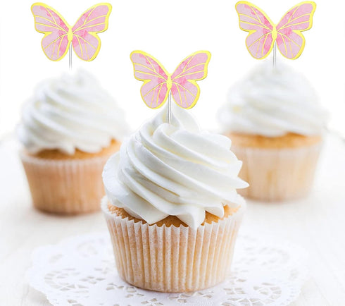 66 Pcs Butterfly Cupcake Toppers Birthday Party Decor,Pink Gold Cake Topper Picks Decor for Girls Women Wedding Birthday Party Baby Shower Party W...