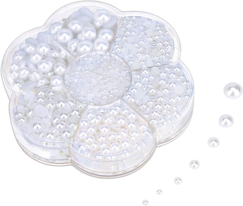 Half Artificial Pearl Bead Flat Back Plastic Beads for Craft DIY Phone Nail Art Making, 7 Sizes (White)...