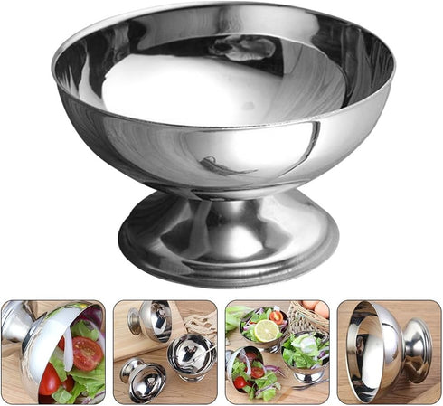 PRETYZOOM Stainless Steel Ice Cream Bowl, Footed Dessert Cup for Sundae Fruit Terrarium, Reusable Snack Bowls Yogurt Cup Appetizer Serving Bowl (1...