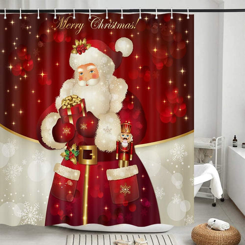 Christmas Santa Claus Shower Curtains for Bathroom Decor, Red Xmas Holiday Fabric Shower Curtain Set, Winter Bathroom Accessories, Hooks Included ...