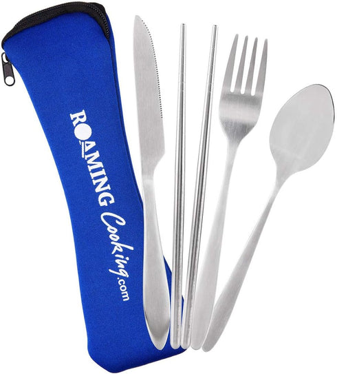 Reusable Travel Utensils with Case | Fork and Spoon Set with Knife, Chopsticks and Optional Reusable Straw– Office, Travel, or Camping Accessories...