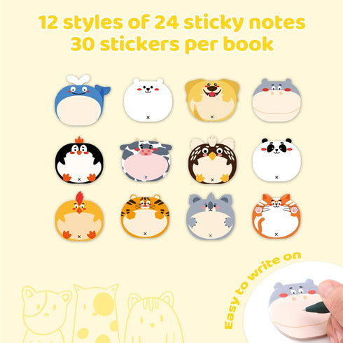 Cute Sticky Notes, 24 Pieces Cartoon Animals Sticky Kawaii Notes Fun Sticky Notes Cute Notepads Last Day of School Stationery Supplies for Office ...