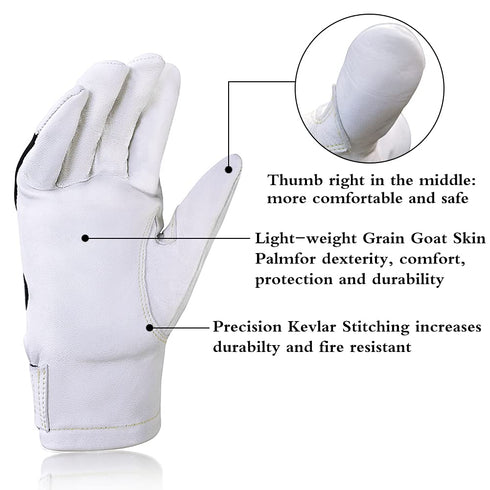 TIG Welding Gloves, Premium Grain Goatskin, Spark-Resistant Nomex Back, 1 Pair...