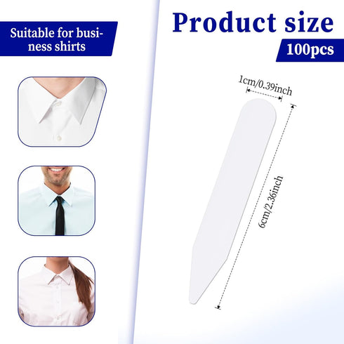simarro 100Pcs Collar Stays for Men, 2.4 Inches Plastic Shirt Collar Stays Dress Shirt Collar Inserts No Curl Collar Polo Shirt Collar Stays for A...