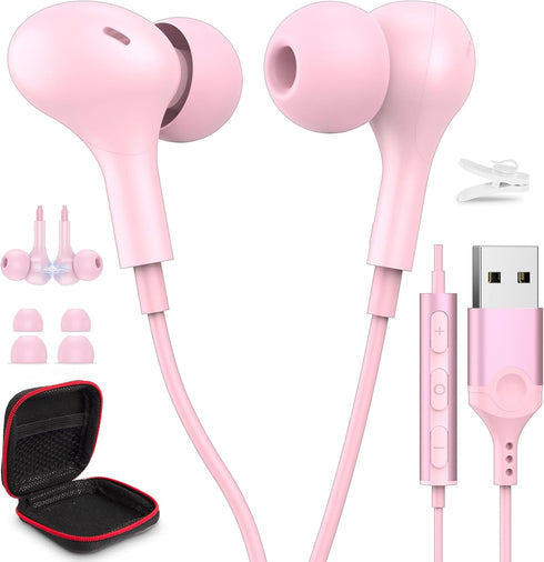 USB Headphone for PC Laptop Magnetic 2.3M Wired Earbuds Computer Headset with Microphone Control Mute Mic Noise Canceling in-Ear Eartips Corded Ea...