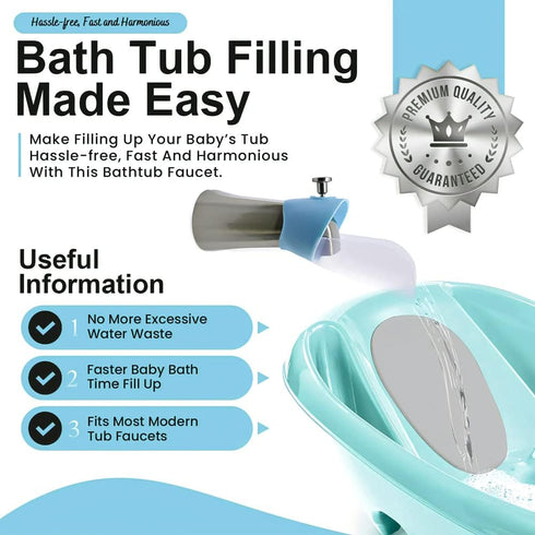 Bath Helper - Bath Tub Faucet Extender - Guides Water Directly from Faucet to Baby Bath Tub Without Excessive Water Waste and Splashing (Blue)...