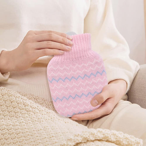 320ml Hot Water Bottle with Knited Cover, Mini Hot Water Bag for Pain Relief, Waist, Back, Neck, Shoulders, Small Leak Proof Hot Water Bottle with...