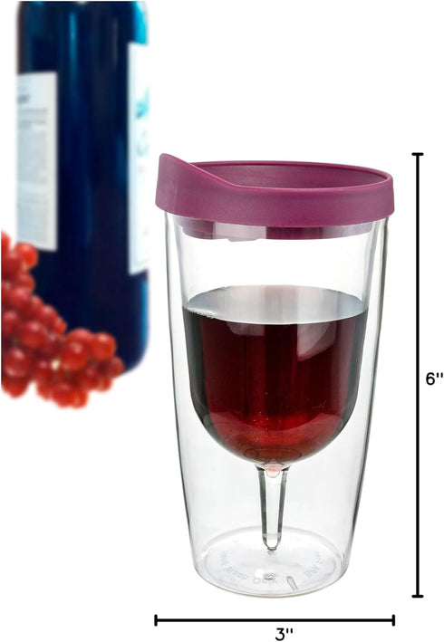 Southern Homewares 10oz Merlot Red Lid Wine Tumbler, 2-Pack – Insulated Double Wall Acrylic with See-Through Cup...