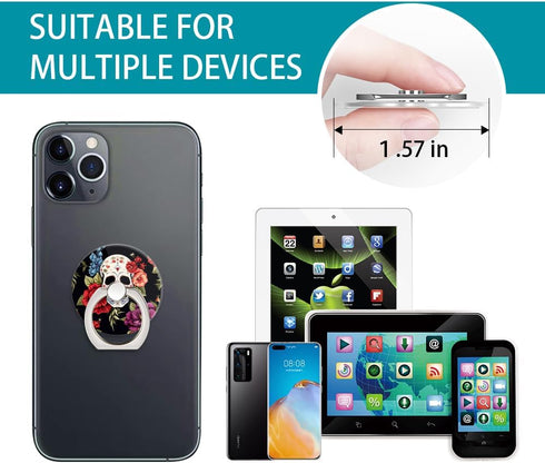 Cell Phone Ring Holder Grip, Flower Floral Rose Horrible Cool Skull Finger Ring Stand 360 Degree Rotation Universal Cell Phone Back Hand Grip Fing...