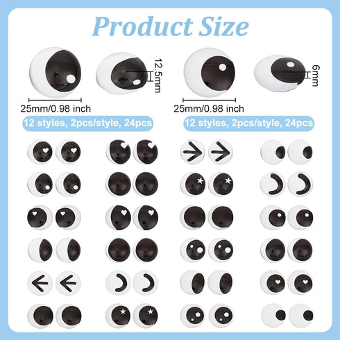OLYCRAFT 48 Pcs 24 Styles Glass Craft Eyes 1 inch Half Round Glass Puppet Eyes Stuffed Crochet Eyes Animal Eye Crochet Crafts Making for DIY Clay ...