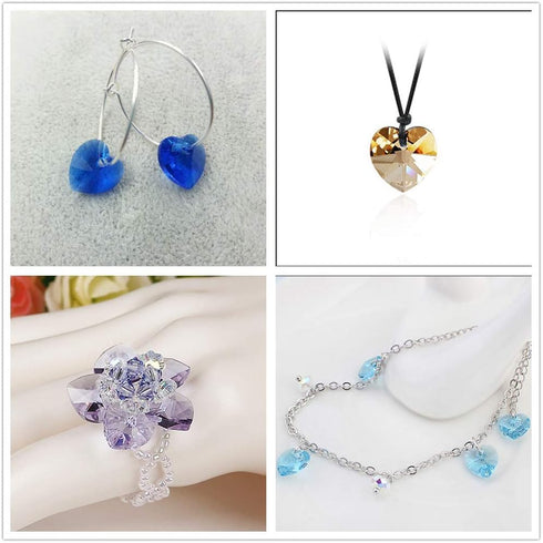 100pcs Crystal Heart Shaped Beads - LONGWIN 14mm Multicolor Glass Spacer Beads for Necklaces, Bracelets, Earring with Storage Box...