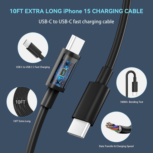 USB C Phone 16 15 Pro Max Charger Fast Charging Block, 30W USB C Charger with 10FT USB-C Fast Charging Long Cable Cord for Phone 16 Pro Max/16 Pro...