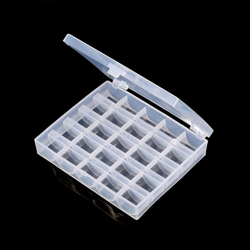 Sewing Machine Bobbins Box, Empty Bobbin Storage Organizer Hard Plastic Case Transparent 25 Slots Spools Class Container Sewing Craft Clear Box Th...