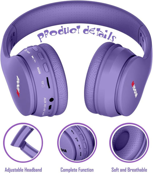 Kids Headphones Bluetooth 5.3 Wireless 60H Play Time Volume Limit 85/110dB Over Ear Foldable Protection Headset/Wired AUX Cord Mic for Boy Girl Tr...