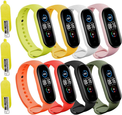 (8 PACK) Mi 5 & 6 Strap Replacement Bracelets with three FREE Screen Protectors , Skin-Friendly Soft & Flexible Silicone Mi 5 & 6 Strap Wristbands...