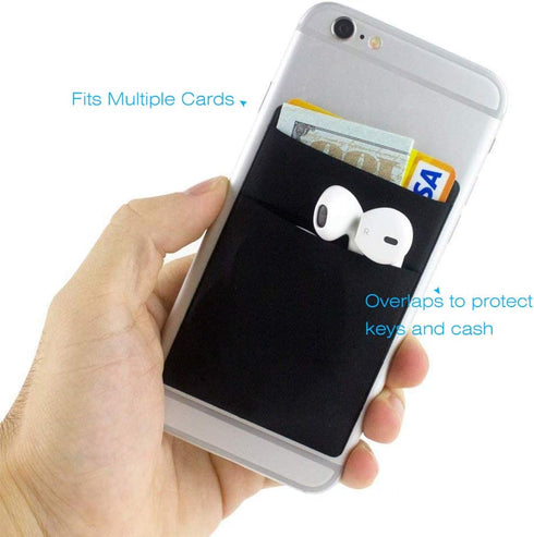 Cell Phone Stick on Wallet, Credit Card & Business Card & Id Holder (3 Packs) Compatible with iPhone, Android and Most Smartphones (Black + Pink)...