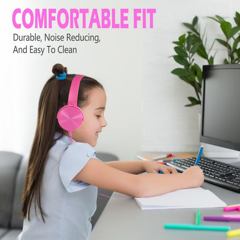 Kids Headphones 2 Pack for School Classroom K-12, Durable Wired Student Computer Online Learning Headset for Laptop Library Airplane and Travel (P...