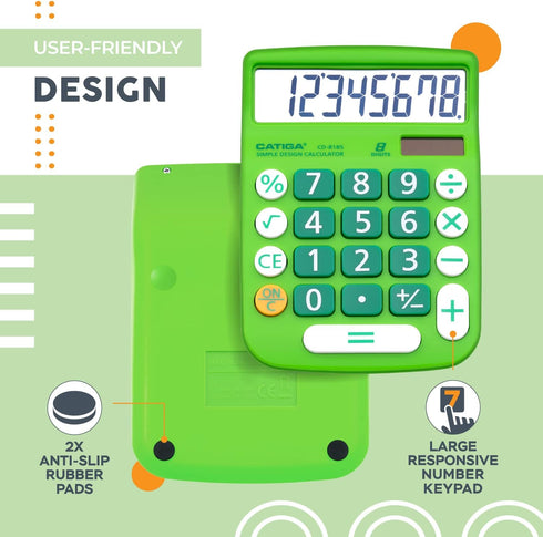 CATIGA Desktop Calculator 8 Digit with Solar Power and Easy to Read LCD Display, Big Buttons, for Home, Office, School, Class and Business, 4 Func...
