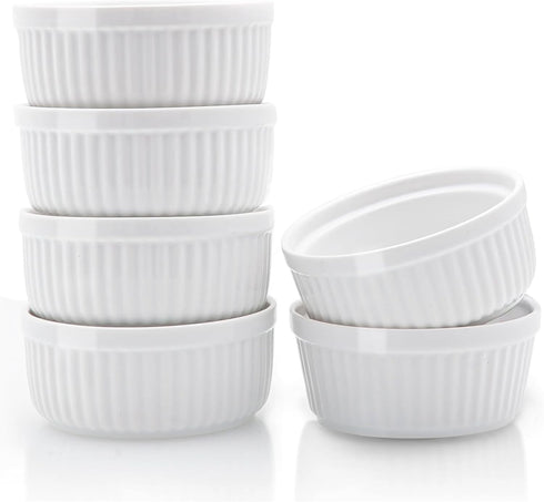 Nuwave Ceramic Ramekins 8 oz, Set of 6, Elegant Classic Style for Baking Souffles, Creme Brulées, Custards, Puddings, 4.3” Wide & 2” Tall, Microwa...