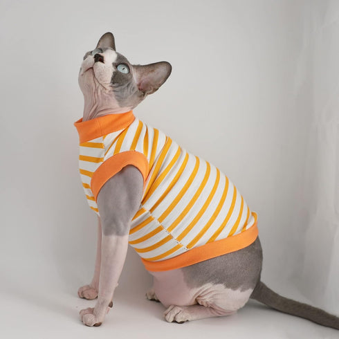 Sphynx Hairless Cat Summer Cotton T-Shirts Cat Vest Pet Clothes,Round collar vest Kitten Shirts sleeveless, Cats & Small Dogs Apparel (Small, Oran...