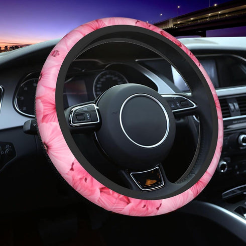 Pink Flowers Cute Steering Wheel Cover for Women Girls Car SUV 15 Inch Universal Fit Auto Accessories Personalized...