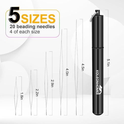KOLEONHOME Beading Needles, 20 Pieces,Assorted Sizes, Seed Beading Needles,Large Eye Beading Needles for Beading & Jewelry Making with Aluminum St...
