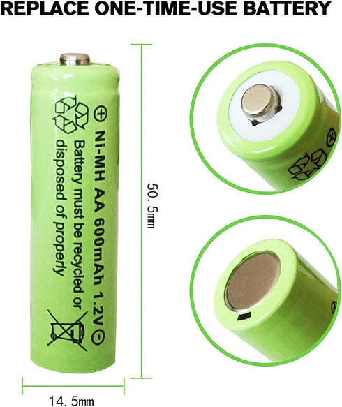1.2V Ni-Mh AA 600mAh Rechargeable Batteries for Outdoor Solar Garden Lights (8 Pack)...