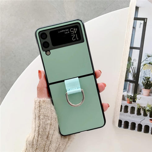 Lunivop Compatible with Samsung Galaxy Z Flip 3 5G Case Metal Ring Ultra Slim Cover Hard Plastic PU Leather Shockproof Phone Case Fashion (for Gal...