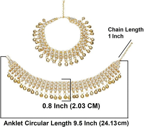 Efulgenz Indian Anklets for Women Crystal Ankle Bracelet White Pearl Ankle Bracelet Bridal Anklet Anklet Bells Indian Payal Anklet Ghungroo Anklet...