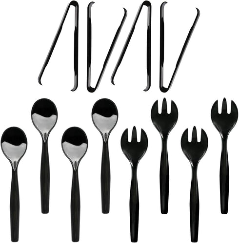 Party Essentials Disposable Heavy Duty Plastic Serving Utensils for Buffets Events Parties, 4-Sets of Spoons/Forks/Tongs, Black...