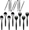Party Essentials Disposable Heavy Duty Plastic Serving Utensils for Buffets Events Parties, 4-Sets of Spoons/Forks/Tongs, Black...
