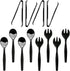 Party Essentials Disposable Heavy Duty Plastic Serving Utensils for Buffets Events Parties, 4-Sets of Spoons/Forks/Tongs, Black...
