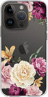 Case Compatible with iPhone 14 Pro Case, Slim Fit Crystal Clear Floral Pattern Pink Purple Flowers Design, for Girls Woman Hard Back Soft Bumper S...
