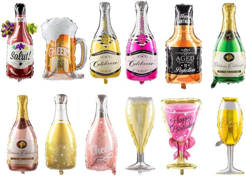 Collect Present Champagne and Wine Bottle Balloons – 12 Foil Balloons – Birthday, Bachelorette and Engagement Party Decorations...