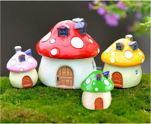 MAOMIA Resin Miniature Fairy Garden Mushroom House 4 Pcs Micro Landscape Garden Outdoor Decor Home Decoration Plant Flower Pots Ornaments...