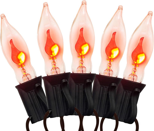 10Ft Flickering Flame Outdoor String Lights, C18 Halloween Orange Lights with 10 1W Flame Bulbs, E12 Base, Outdoor Halloween Patio Lights for Gard...