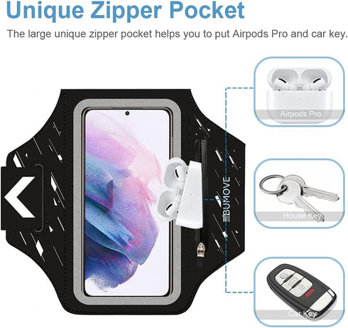 Running Armband with Headset Bag for Samsung Galaxy S25, S24, S23,S22,Zipper Slot Car Key Holder, Workouts Sports Phone Arm Band(Black)...