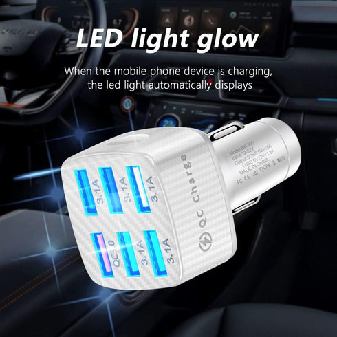 Car Charger Adapter,6 Ports USB QC3.0 Fast Car Charger QC3.0/3.1A,32V Upgraded Smart Shunt Car Phone Charger Compatible iPhone 14 13 12 Pro Max/Al...