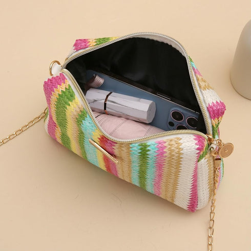 Women’s Straw Tote Bag Rainbow Striped Casual Beach Shoulder Bag Summer Vacation Straw Crossbody Bag Purse 2024...