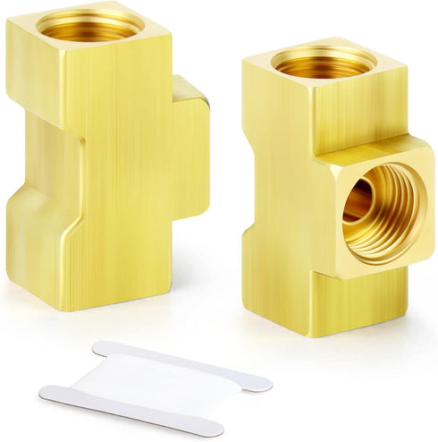 GASHER 2PCS Brass Brake Line Tee Fittings 7/16"-24 Threads Inverted Flare Female Union for Fuel/AIR/Lquid/Gas...