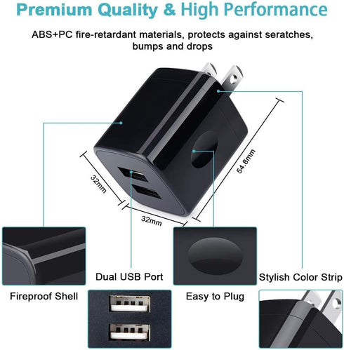 USB Wall Charger, Charger Block, 3 Pack 2.4A Dual Port Charging Block charger Cube Power Adapter CHARGER for iPhone 16 15 14 13 12 11 Pro Max XS X...