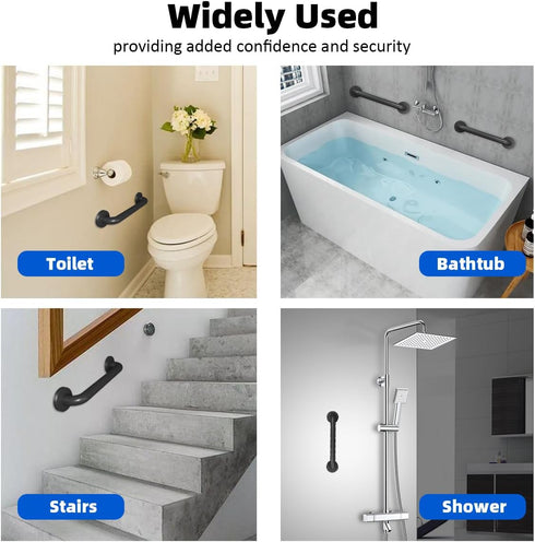 Metal Industrial Stairs Grab Wall Handrail Staircase Steps Indoor Exterior Outdoor Deck Hand Rail Safety Grab Bar (Matte Black) Handle for Stairs ...